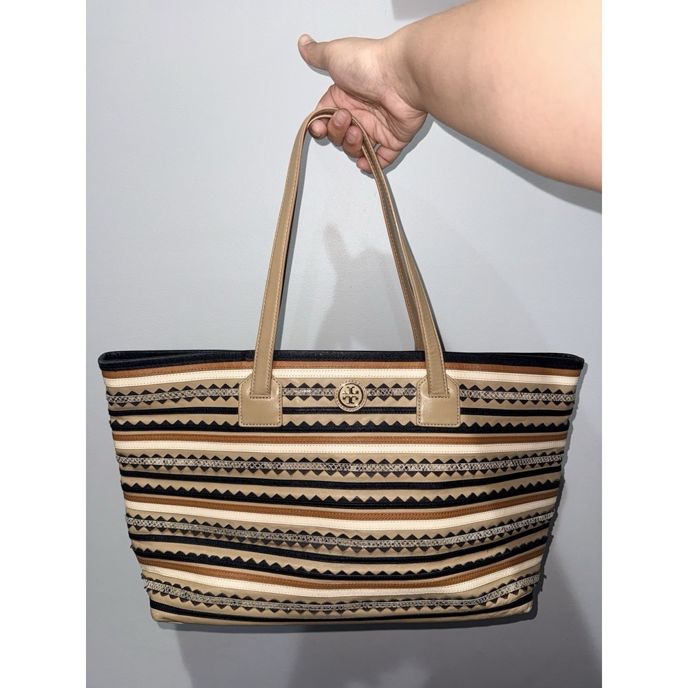 Tory Burch Robinson Zig Zag Tote Shoulder Bag Leather East West Large Carryall Z